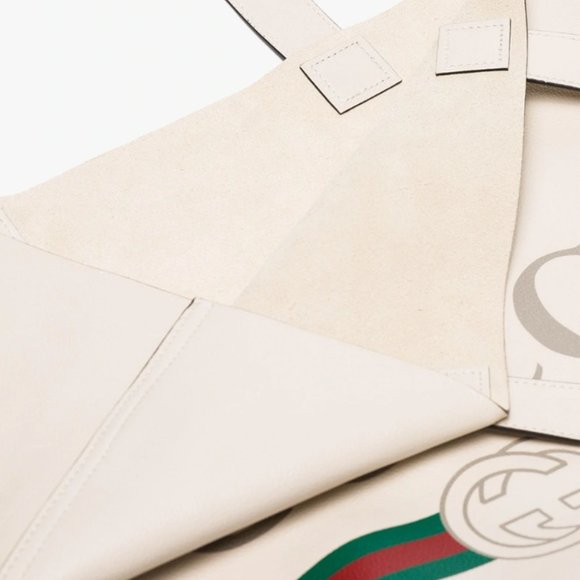 Gucci Logo Print Leather Tote Bag in White - Picture 6 of 9